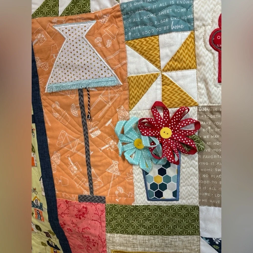 NEW HANDMADE QUILT 42”x58” WITH 3D DETAILS VERY HOMEY BEAUTIFUL WALL HANGING